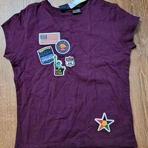 NWT Y2k 2000's Route 66 Purple Tee with Patches